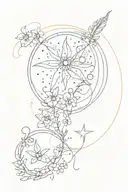 cancer constellation intertwined with Alstroemerias and have a crescent moon, Saturn, mercury wrapped in Alstroemerias tattoo design idea