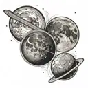 Mercury, Mars, and the Moon in a line tattoo tattoo design idea