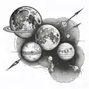 Mercury, Mars, and the Moon in a line tattoo tattoo design idea