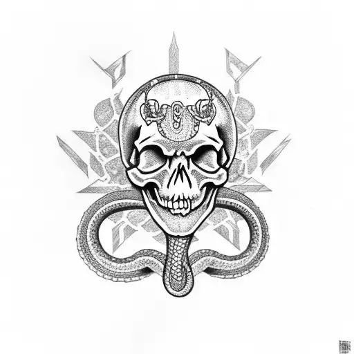 skull and snake tattoo design idea