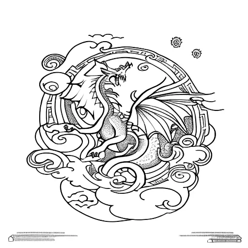 simple fine line tattoo design of a whimiscal open book with dragons, fairies, flowers, trees, vines, fantasy esc things tattoo design idea