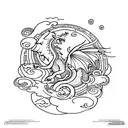 simple fine line tattoo design of a whimiscal open book with dragons, fairies, flowers, trees, vines, fantasy esc things tattoo design idea