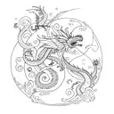 simple fine line tattoo design of a whimiscal open book with dragons, fairies, flowers, trees, vines, fantasy esc things tattoo design idea