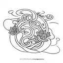 simple fine line tattoo design of a whimiscal open book with dragons, fairies, flowers, trees, vines, fantasy esc things tattoo design idea