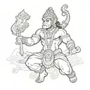A tattoo featuring Lord Hanuman in a dynamic and powerful pose, showcasing his strength and devotion tattoo design idea