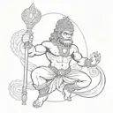 A tattoo featuring Lord Hanuman in a dynamic and powerful pose, showcasing his strength and devotion tattoo design idea