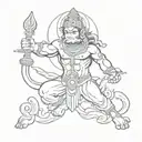A tattoo featuring Lord Hanuman in a dynamic and powerful pose, showcasing his strength and devotion tattoo design idea