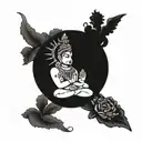 A modern interpretation of the Hindu trinity (Brahma, Vishnu, Shiva) as a cohesive tattoo design tattoo design idea