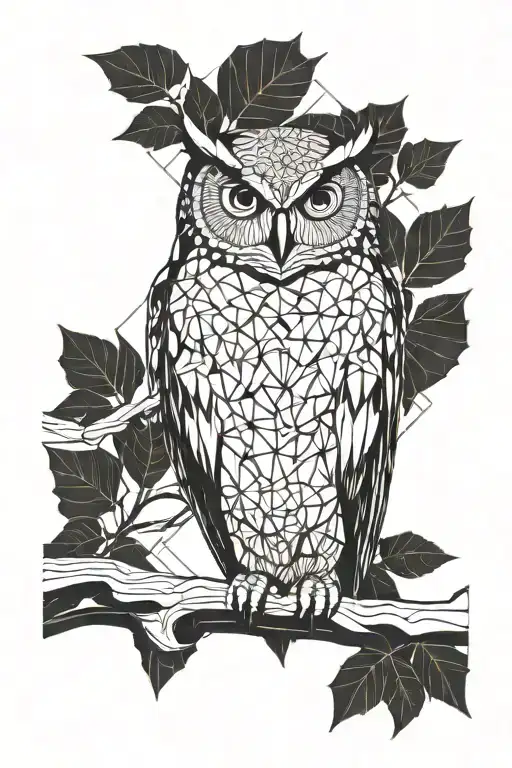 owl sitting on branch  tattoo design idea