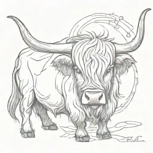 highland cow art  tattoo design idea