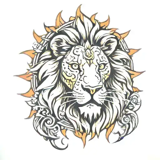 Lion sin of pride with sun in background tattoo design idea