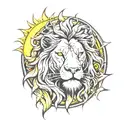 Lion sin of pride with sun in background tattoo design idea