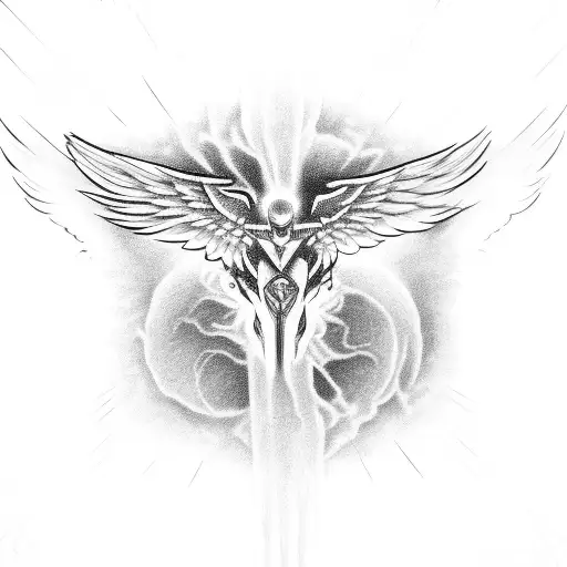 fallen angel eye with wings surrounding it tattoo design idea