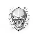 A menacing skull wearing a director's hat, surrounded by film reels and a clapperboard tattoo design idea