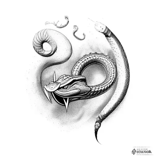cobra em volta de um crânio  tattoo design idea