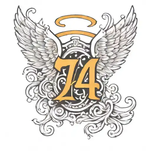 angel wings and the number 747 written tattoo design idea