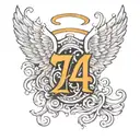 angel wings and the number 747 written tattoo design idea