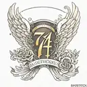 angel wings and the number 747 written tattoo design idea