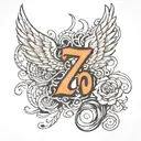 angel wings and the number 747 written tattoo design idea