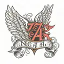 angel wings and the number 747 written tattoo design idea