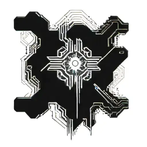 Cybernetic mechanical implant, futuristic, mechanical, clean lines, circuit patterns, minimal data streams. tattoo design idea