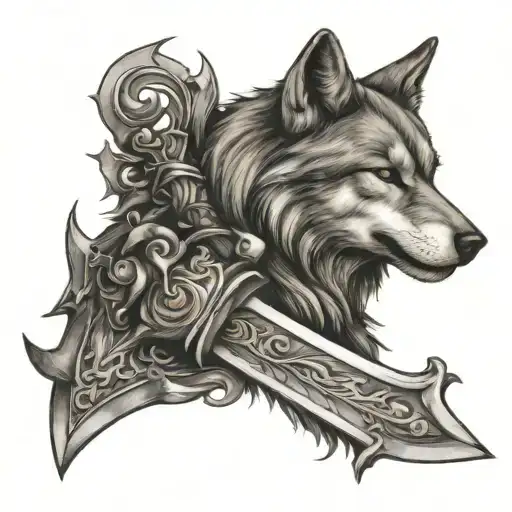 wolf and sword tattoo design idea