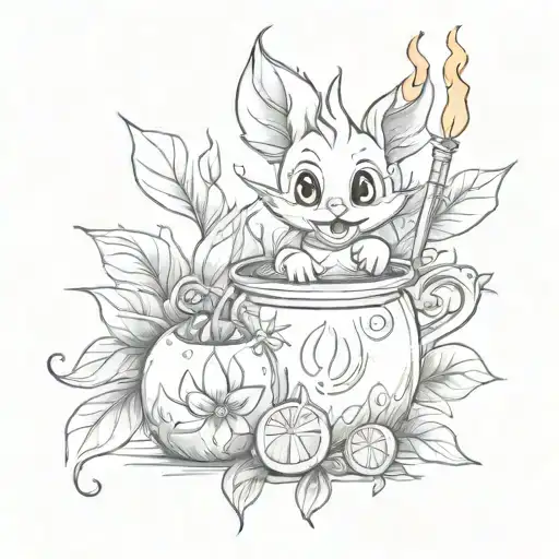 bouqet with calcifer hidden mickey lemon and sparkles tattoo design idea