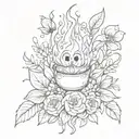 bouqet with calcifer hidden mickey lemon and sparkles tattoo design idea