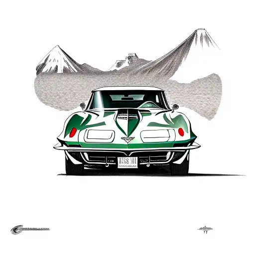 Green 1967 Corvette Stingray with dent in fender tattoo design idea