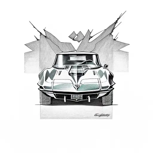 Green 1967 Corvette Stingray with dent in fender tattoo design idea