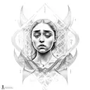 name : Arya with caligraphy of game of throne  tattoo design idea