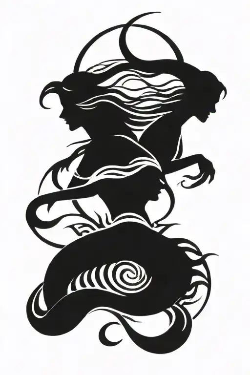 raging sea simple tribal tattoo depicting sirens luring sailors tattoo design idea