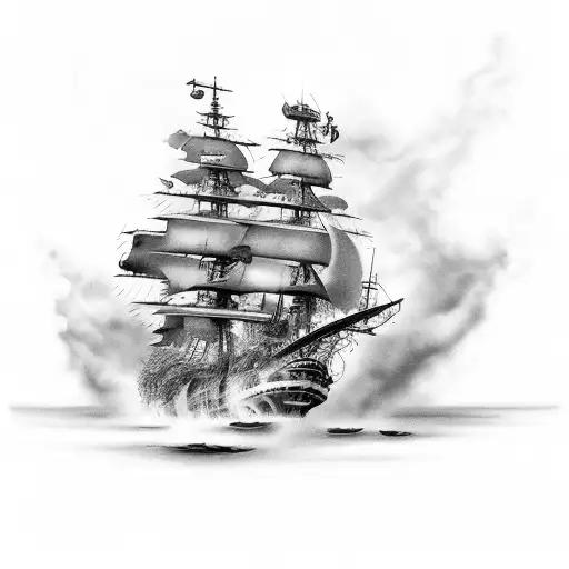 ship on fire tattoo design idea
