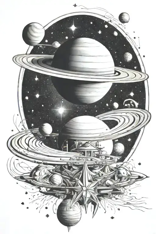 11:11 am and Saturn with stars forming tattoo design idea