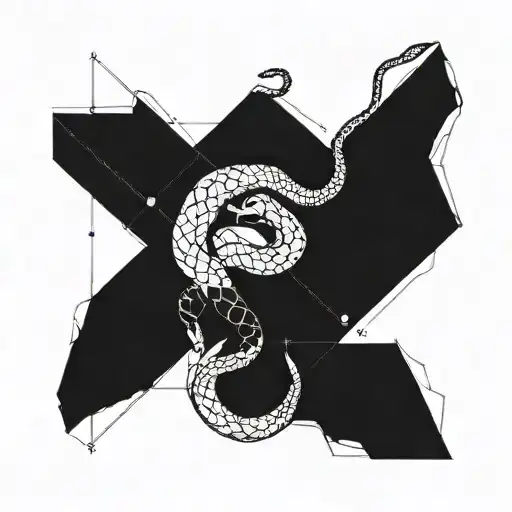 A geometric representation of the Scorpio constellation intertwined with a snake, symbolizing transformation and rebirth tattoo design idea