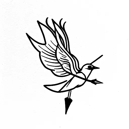 fire at the back, arrow and blue mocking jay bird tattoo design idea