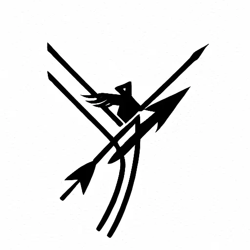fire burning, arrow of sagittarius and blue mocking jay bird tattoo design idea