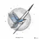 fire burning, arrow of sagittarius and blue mocking jay bird tattoo design idea