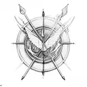 fire burning, arrow of sagittarius and blue mocking jay bird tattoo design idea
