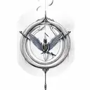 fire burning, arrow of sagittarius and blue mocking jay bird tattoo design idea