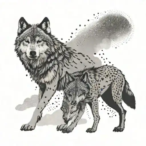 A minimalist design of two wolves facing each other, with the words 'Forever & Always' subtly hidden within the negative space tattoo design idea