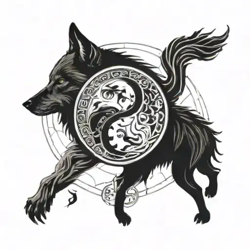 Two wolves intertwined in a yin-yang symbol, representing balance and harmony tattoo design idea