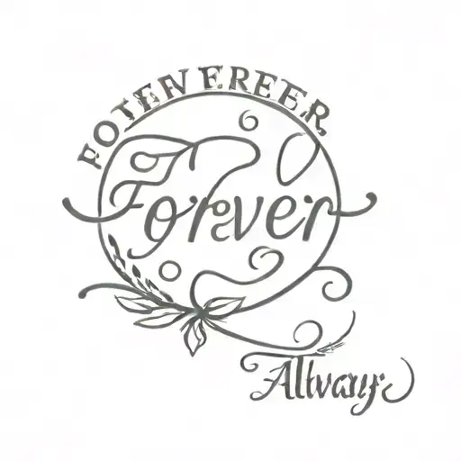 The words "Forever and Always" with some sort of love symbol and the date 5-30-23 tattoo design idea