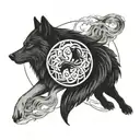 Two wolves intertwined in a yin-yang symbol, representing balance and harmony tattoo design idea