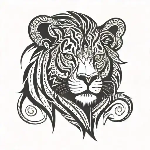 Animal face, half lion and half buffalo tattoo design idea