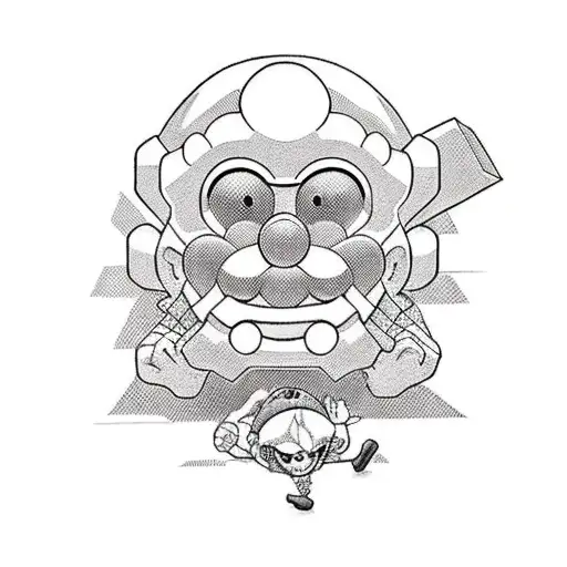 A gamer-themed tattoo featuring Monky D. Luffy and Super Mario in a blackwork style tattoo design idea