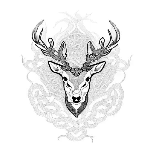 Intricate Celtic knotwork design incorporating the stag and oak tree tattoo design idea
