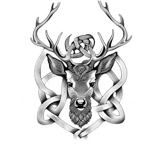 Intricate Celtic knotwork design incorporating the stag and oak tree tattoo design idea