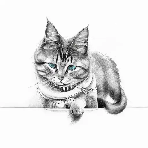 A husband dog, a wife cat, and a child cat. Tatto style tattoo design idea