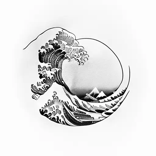 great wave with peony and canoe tattoo design idea